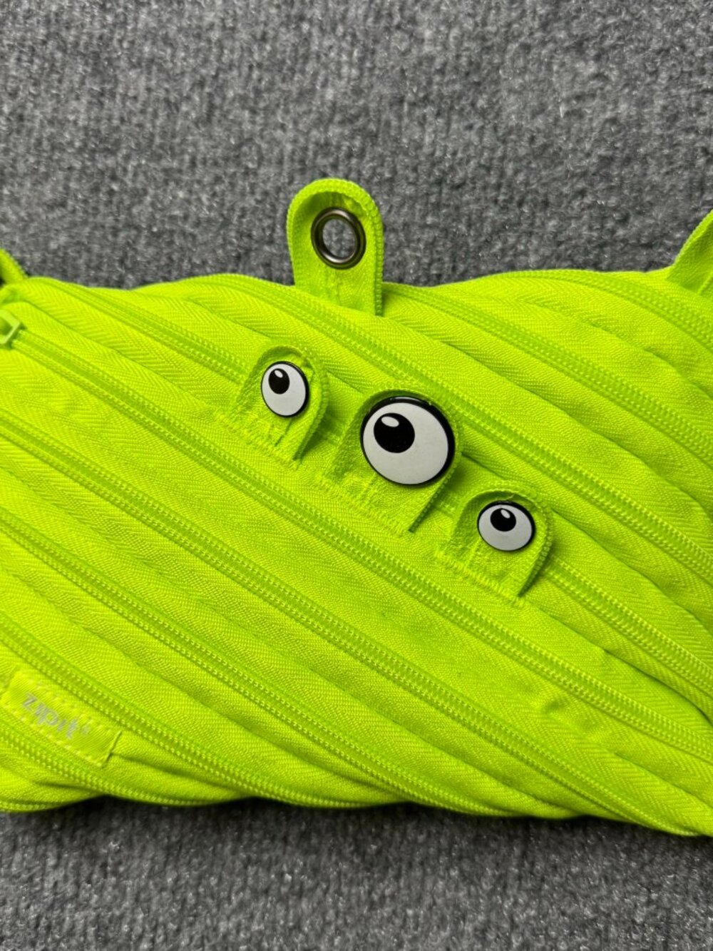 ZIPIT Alien Monster Pencil Case Pouch Lime Green Neon 3 Eyed Zipper Case 3-Ring